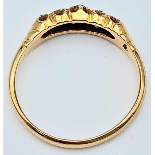 306 - AN ANTIQUE 18K GOLD 5 STONE DIAMOND RING WITH .30ct OF OLD CUT DIAMONDS .   2.6gms   size O