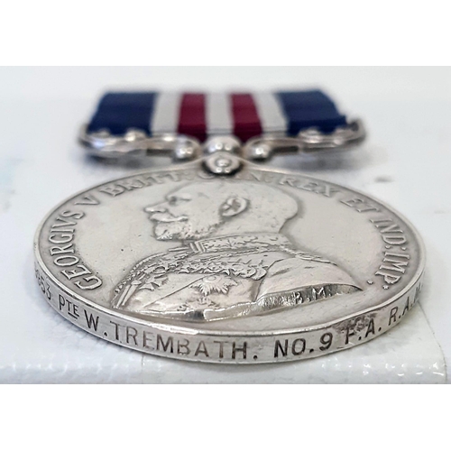 34 - WW1 British Military Medal & Pocket Watch. Awarded to: 49953 Pte Trembath No 9 Field Ambulance Royal... 