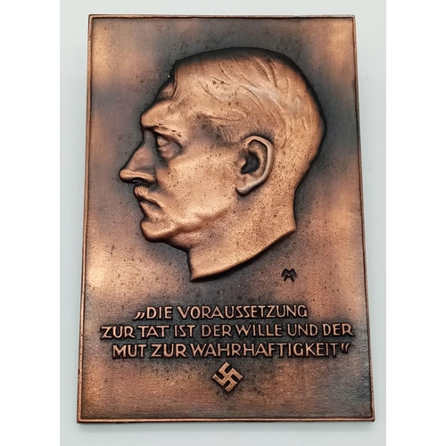 370 - 3rd Reich Bronze Plated “Fuhrer Plaque” in original case. These were given to Political and State of... 