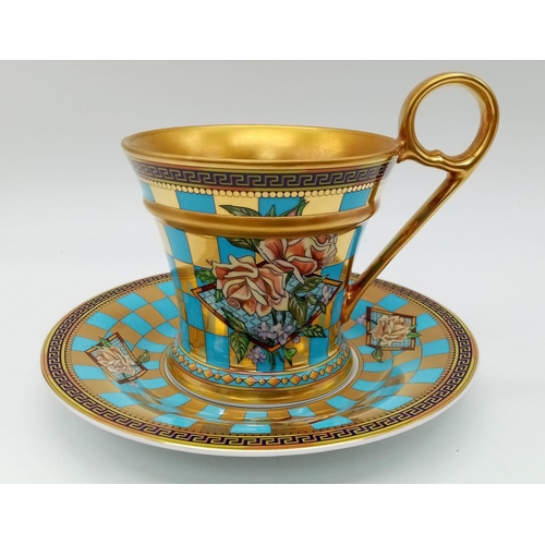 408 - A Rare Pattern Versace Rosenthal Floral Decoration Cup and Saucer in Unused Excellent Condition. 16.... 