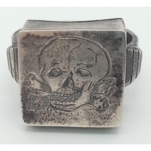 55 - 3rd Reich Waffen SS Totenkopf (Death’s Head) Division Bespoke Made Silver Ring with hidden compartme... 