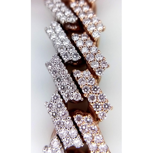 591 - A 10K, TWO-COLOUR FULLY DIAMOND SET CUBAN BRACELET - OVER 6CTW OF GORGEOUS WHITE DIAMONDS.  85.2 TOT... 