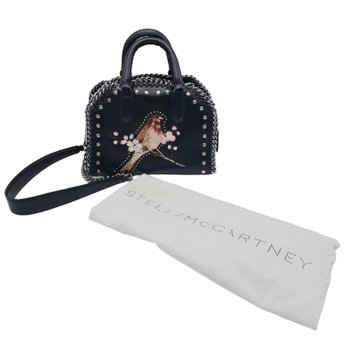 136 - A Stella McCartney Black Falabella Box Handbag. Leather exterior with embroidered bird and cherry bl... 