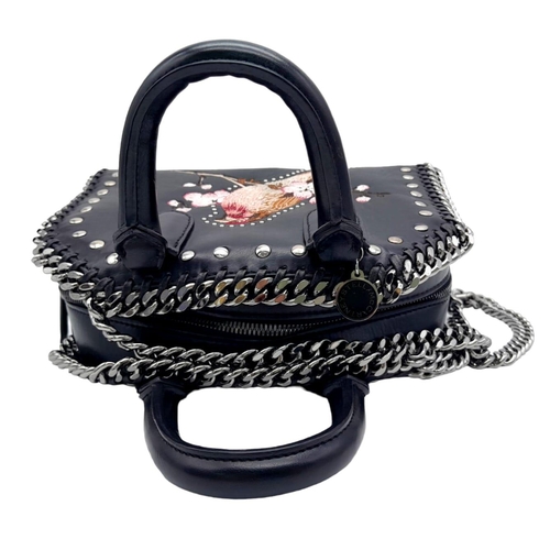 136 - A Stella McCartney Black Falabella Box Handbag. Leather exterior with embroidered bird and cherry bl... 