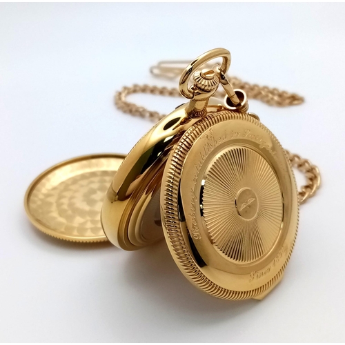 372 - An Unworn Gold Plated Rotary Manual Wind Pocket, Date Watch. 4 Day Power Reserve. With Albert Chain.... 