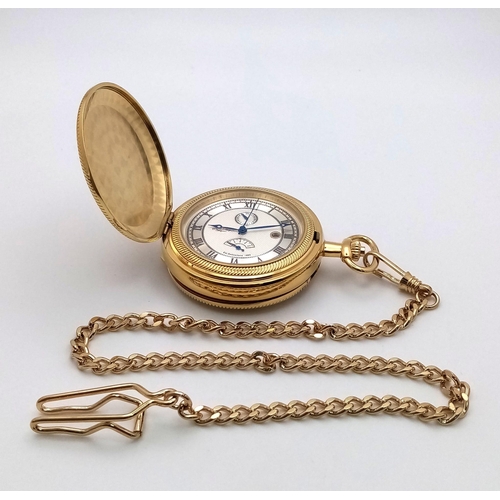 372 - An Unworn Gold Plated Rotary Manual Wind Pocket, Date Watch. 4 Day Power Reserve. With Albert Chain.... 