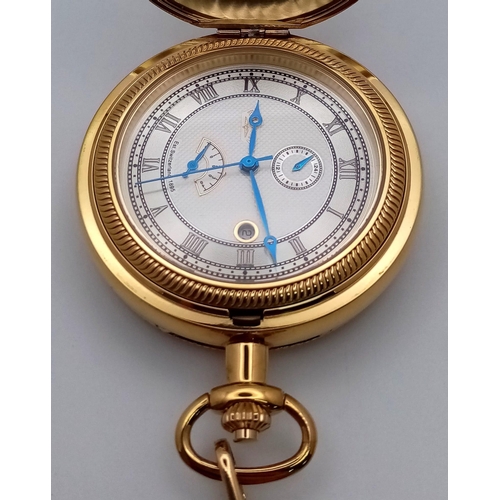 372 - An Unworn Gold Plated Rotary Manual Wind Pocket, Date Watch. 4 Day Power Reserve. With Albert Chain.... 