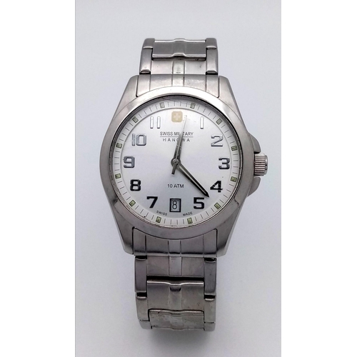 386 - Men’s Swiss Military Stainless Steel Automatic Date Watch by Hanowa. Full working order. 10ATM.