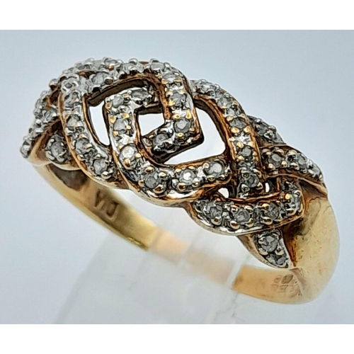 459 - 9K YELLOW GOLD, DIAMOND FANCY ENTANGLED RING.
0.40CTW. WEIGHS 3.4G AND SIZE T.

REF: SC 7066