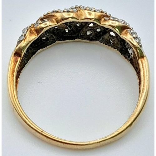 459 - 9K YELLOW GOLD, DIAMOND FANCY ENTANGLED RING.
0.40CTW. WEIGHS 3.4G AND SIZE T.

REF: SC 7066