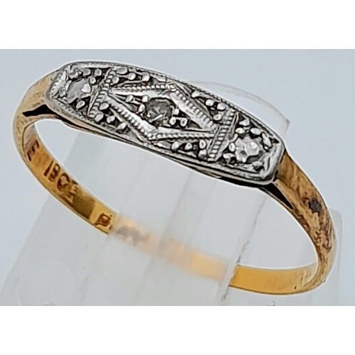 740 - A VINTAGE 18K GOLD AND PLATINUM DIAMOND RING ..1.9gms   size N/O