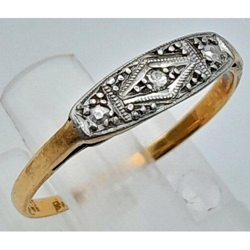 740 - A VINTAGE 18K GOLD AND PLATINUM DIAMOND RING ..1.9gms   size N/O