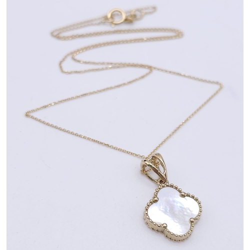 1360 - An 18K Gold and Mother of Pearl Lucky Four Leaf Clover Pendant on an 18K Gold Disappearing Necklace.... 