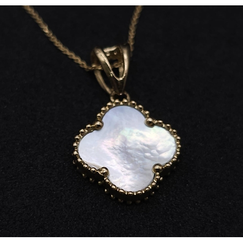 1360 - An 18K Gold and Mother of Pearl Lucky Four Leaf Clover Pendant on an 18K Gold Disappearing Necklace.... 