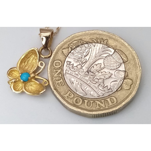 1367 - An 18K Yellow Gold and Turquoise Butterfly Pendant on an 18k Gold Disappearing Necklace. 2cm - Penda... 