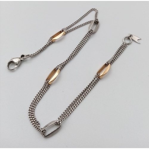 186 - A PLATINUM & 18K ROSE GOLD BRACELET. 17cm length, 4.5g total weight.