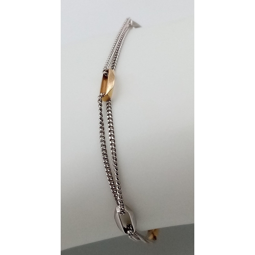 186 - A PLATINUM & 18K ROSE GOLD BRACELET. 17cm length, 4.5g total weight.