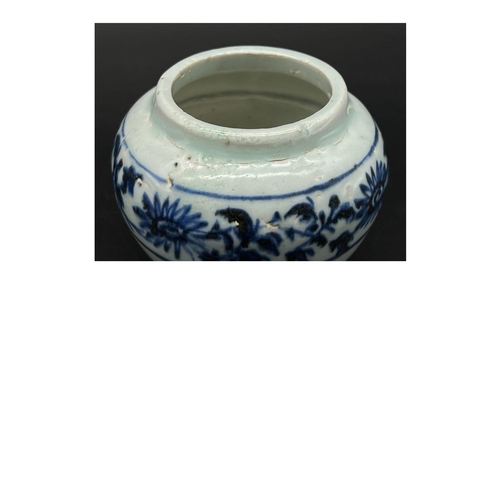 326 - A small blue and white jar with chrysanthemum pattern, Yuan dynasty. Retrieved from Indonesia.
Diame... 