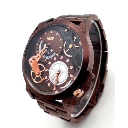 358 - An Ex Display, Men’s Dual Time Bronze Tone Quartz Watch by Storm. Replacement Batteries Fitted Novem... 