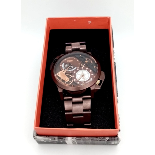 358 - An Ex Display, Men’s Dual Time Bronze Tone Quartz Watch by Storm. Replacement Batteries Fitted Novem... 