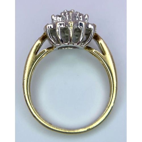 523 - A 9K YELLOW GOLD DIAMOND CLUSTER RING. Size M, 0.20ctw, 3.7g total weight.