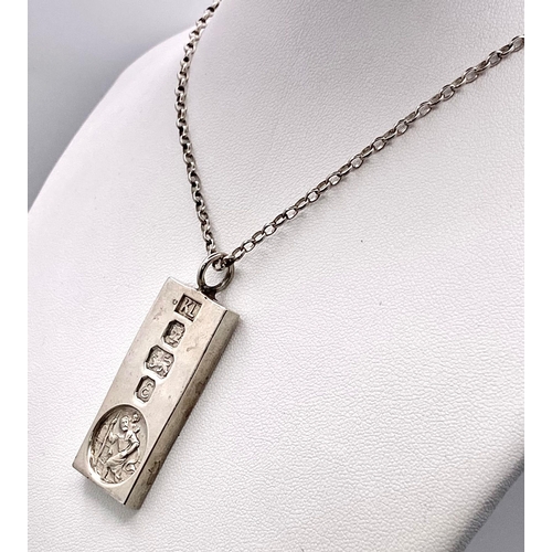 676 - A Vintage, Hallmarked 1979, Heavy, Silver Ingot ‘St. Christopher’ Pendant
Necklace. 46cm Sterling Si... 