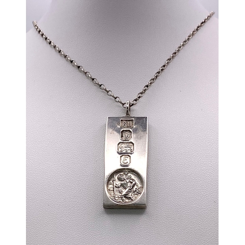 676 - A Vintage, Hallmarked 1979, Heavy, Silver Ingot ‘St. Christopher’ Pendant
Necklace. 46cm Sterling Si... 