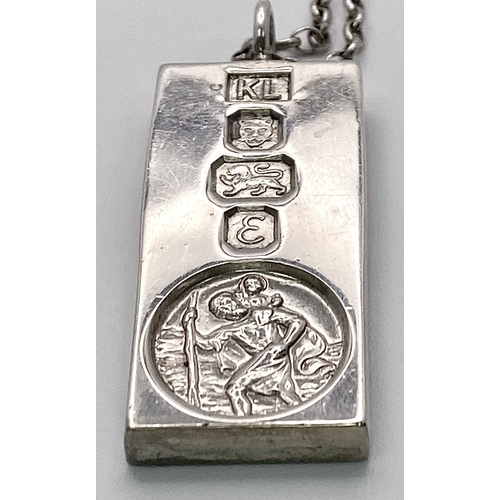 676 - A Vintage, Hallmarked 1979, Heavy, Silver Ingot ‘St. Christopher’ Pendant
Necklace. 46cm Sterling Si... 