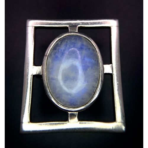 717 - A Vintage and Unique, Modernist Design, Sterling Silver & Moonstone
Cabochon Ring Size O. Moonstone ... 