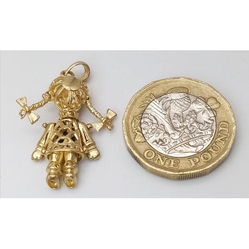 768 - A 9K GOLD ARTICULATED RAG DOLL CHARM .   2.9gms