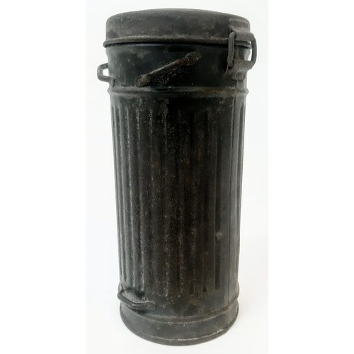 587 - WW2 German Medics Gas Mask Canister with soldiers name inside and on the bottom.