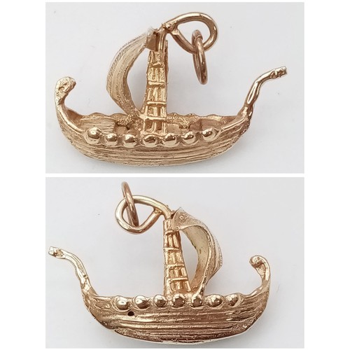 586 - 9K YELLOW GOLD, VIKING SHIP CHARM.
WEIGHS 2.9G AND MEASURES 2CM WIDE.

REF: SC 7086