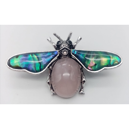 1095 - A Marcasite Elephant and Rose Gold Bee Brooch - Both on decorative white metal with blue stone eyes.... 