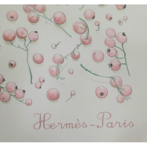 277 - An Hermes Pink Red Berries Carré Silk Scarf. Designed by L. P. Cooke. A few small stains so as found... 