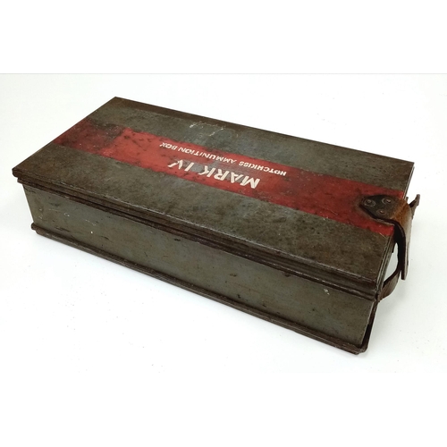 508 - Rare British Mk IV Tank Hotchkiss Machine Gun Ammunition Tin. Nice straight tin with good leatherwor... 