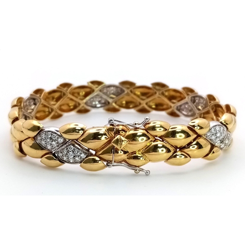 71 - An 18K Yellow Gold and Diamond Ladies Bracelet. Rich gold droplets of 18k gold interspersed with 90 ... 