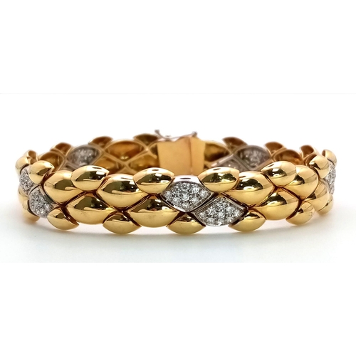 71 - An 18K Yellow Gold and Diamond Ladies Bracelet. Rich gold droplets of 18k gold interspersed with 90 ... 