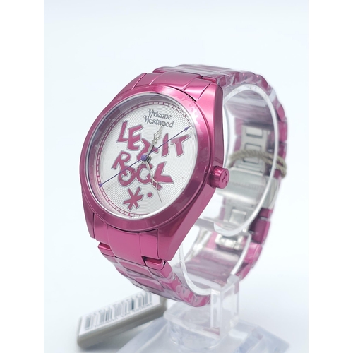 745 - A Vivienne Westwood Shocking Pink Ceramic 'Let it Rock' Quartz Watch. Ceramic bracelet and case - 35... 