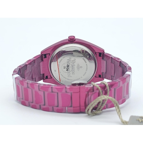 745 - A Vivienne Westwood Shocking Pink Ceramic 'Let it Rock' Quartz Watch. Ceramic bracelet and case - 35... 