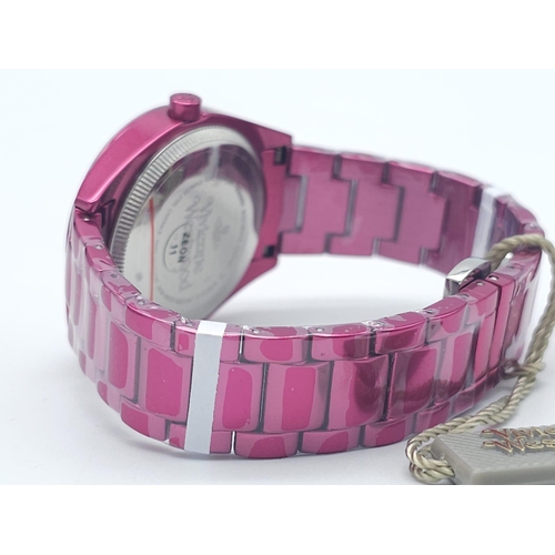 745 - A Vivienne Westwood Shocking Pink Ceramic 'Let it Rock' Quartz Watch. Ceramic bracelet and case - 35... 