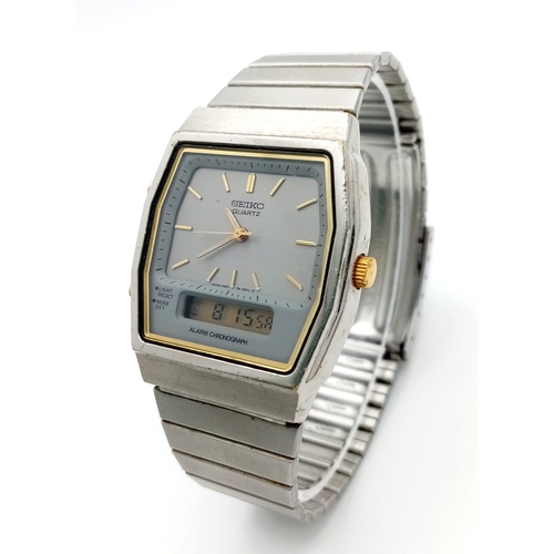 844 - A Highly Collectible, Vintage Seiko Bi Metal Alarm, Digital and Analogue, Quartz Men’s Watch Model H... 