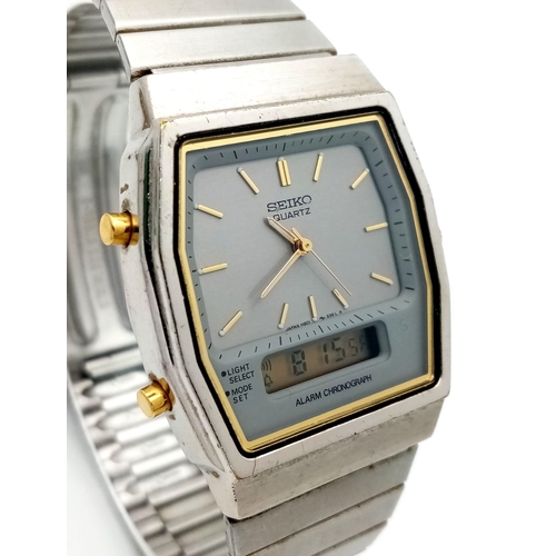 844 - A Highly Collectible, Vintage Seiko Bi Metal Alarm, Digital and Analogue, Quartz Men’s Watch Model H... 