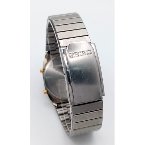 844 - A Highly Collectible, Vintage Seiko Bi Metal Alarm, Digital and Analogue, Quartz Men’s Watch Model H... 