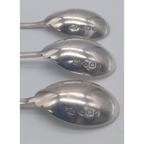 861 - A SET OF 3 ORNATE TEASPOONS MADE IN LONDON IN 1892 WITH FANTASTIC PIERCED WORK HANDLES .   46.9gms