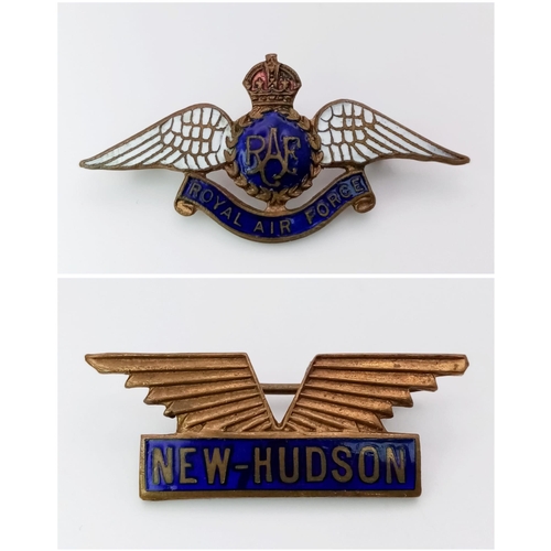 2748 - Two Vintage Badges - A New Hudson Motorcycle Badge and an RAF Sweetheart Badge.