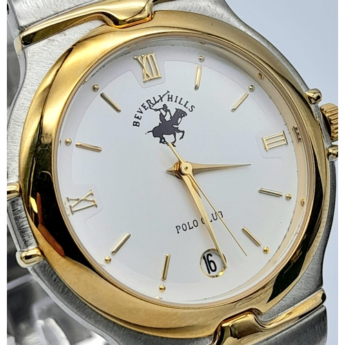 1082 - An Unworn, Ex Display, Bi-Metal Beverly Hills Polo Quartz Watch. Replacement Battery Fitted November... 