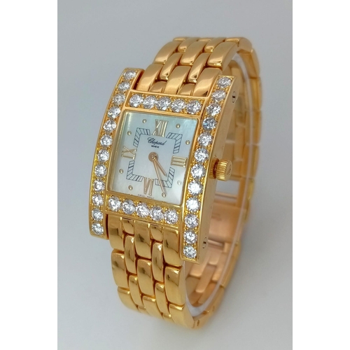 135 - A Chopard 'Your Hour' 18K Yellow Gold and Diamond Ladies Tank Watch. 18K gold bracelet and case - 24... 