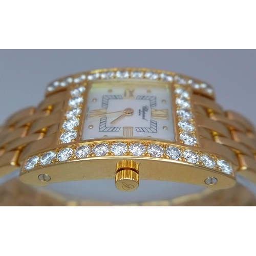 135 - A Chopard 'Your Hour' 18K Yellow Gold and Diamond Ladies Tank Watch. 18K gold bracelet and case - 24... 