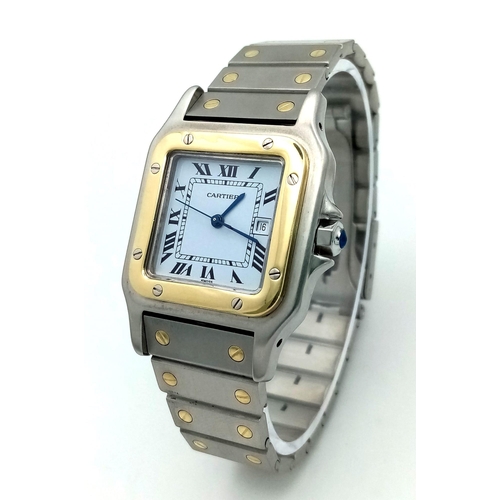 162 - A Santos de Cartier Bi-Metal Watch. Gold and stainless steel bracelet and case - 29mm width. White d... 