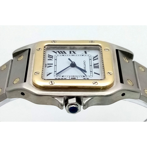 162 - A Santos de Cartier Bi-Metal Watch. Gold and stainless steel bracelet and case - 29mm width. White d... 